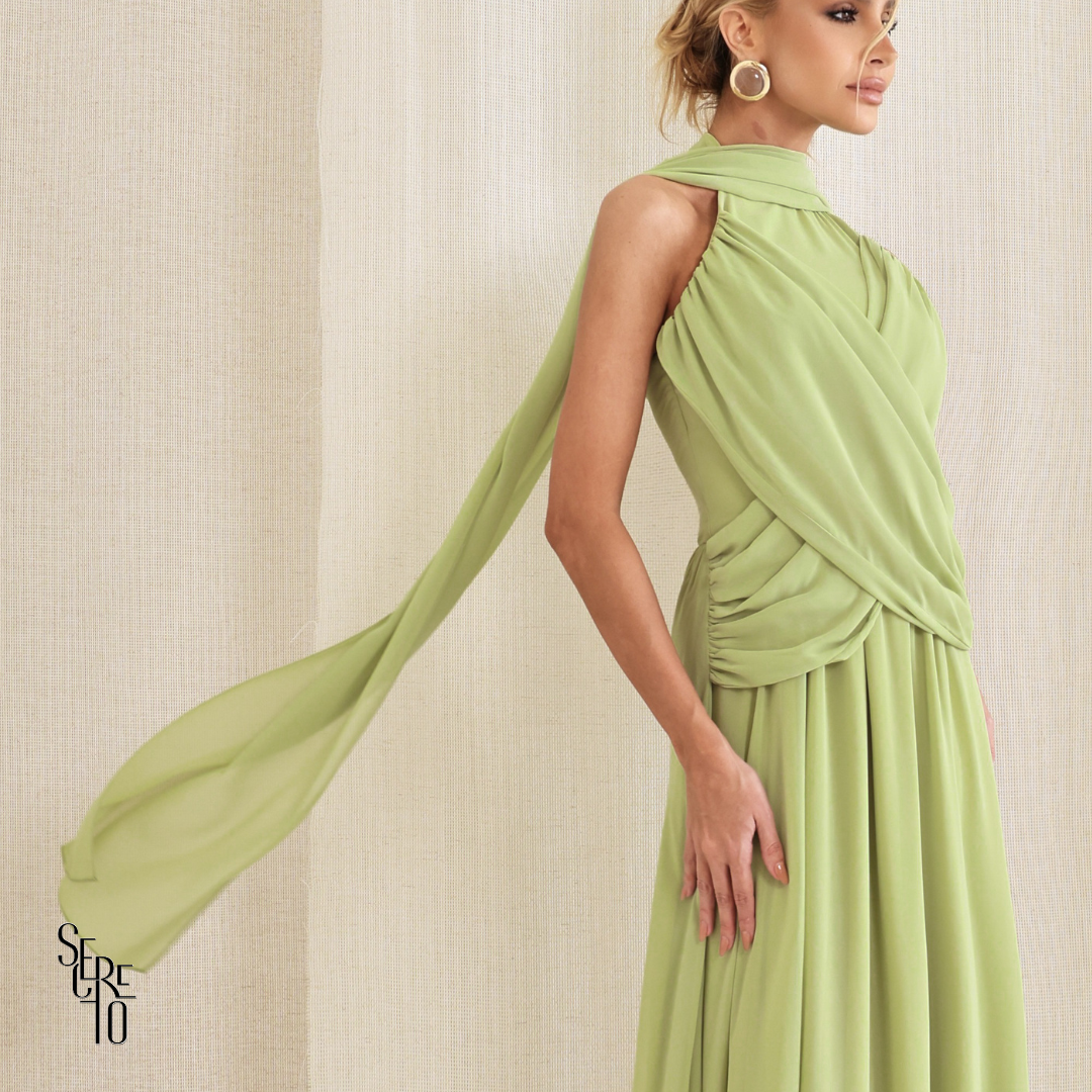 Vestido Longo Cruzado Capa Ottavia Verde Sage