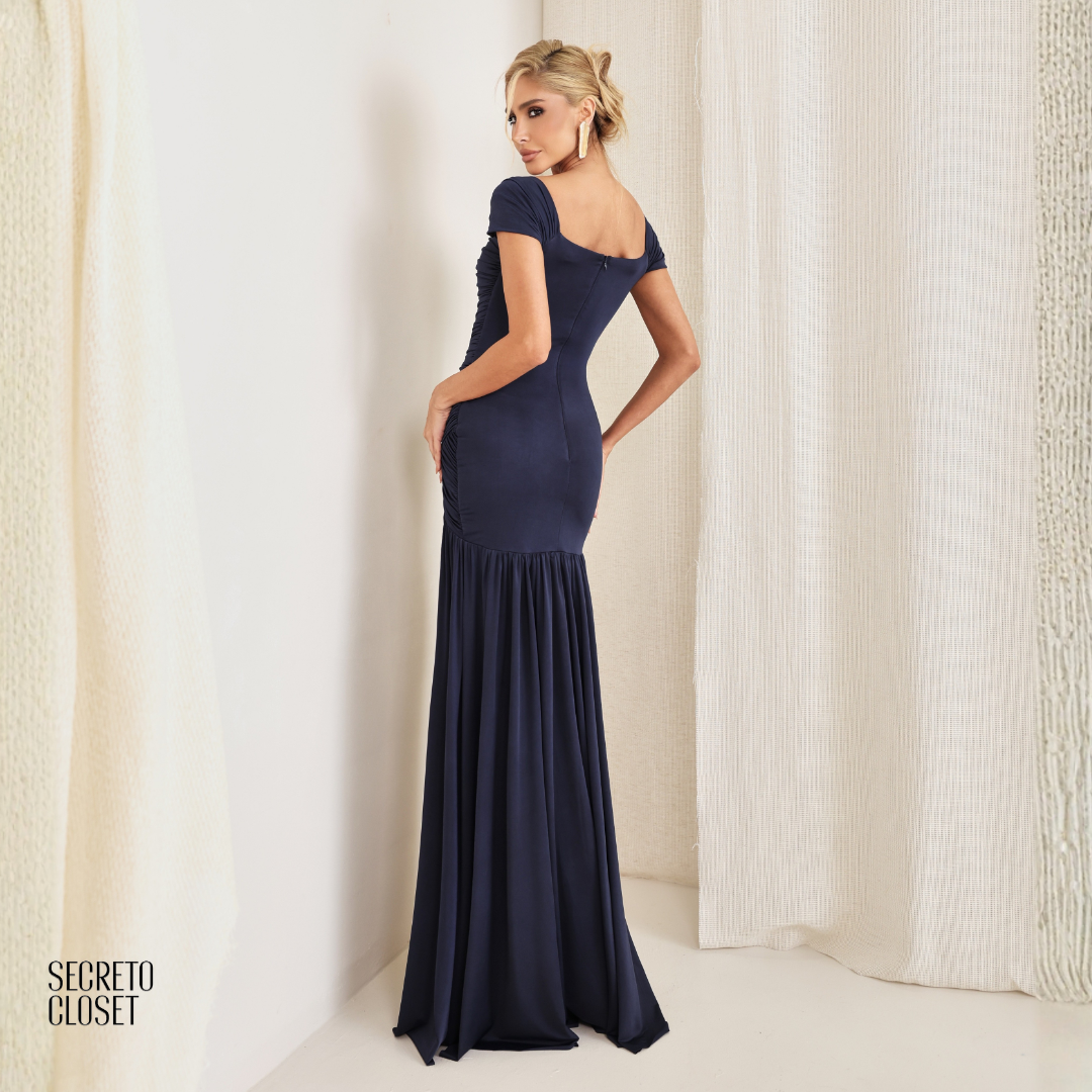 Vestido Longo Franzido Calista Marinho