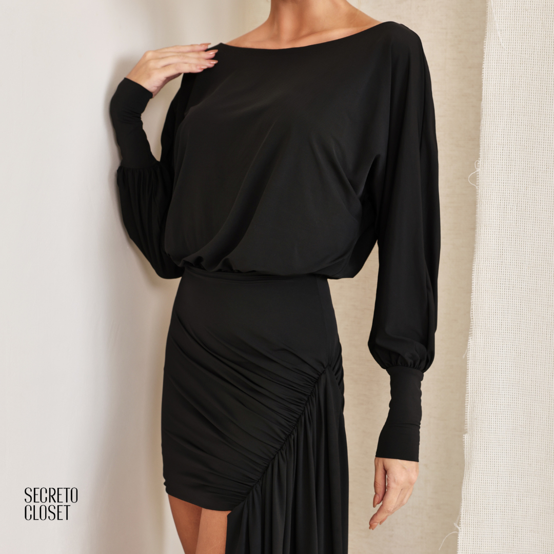 Vestido Curto Com Cauda Emilia Preto