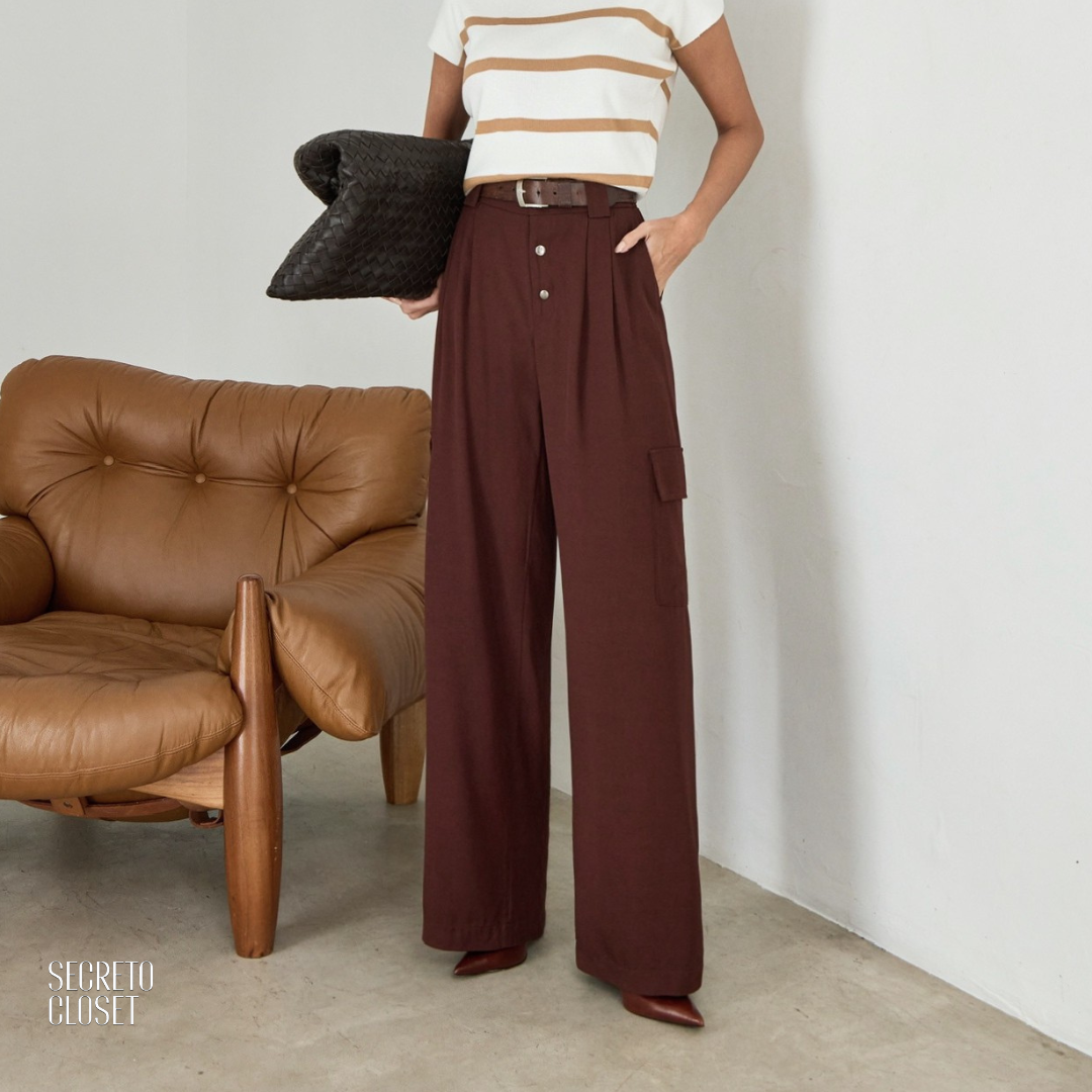 Calça Cargo Alfaiataria Alana Marrom