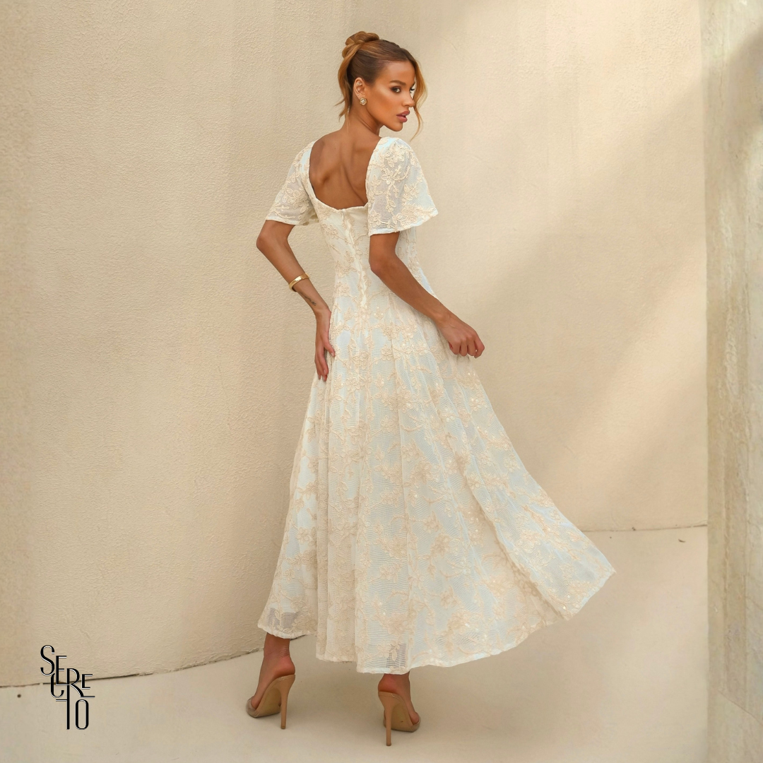 Vestido Longuete Bordado Debora Natural
