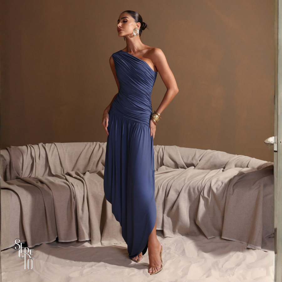 Vestido Longo Assimétrica Esther Azul