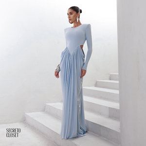 Vestido Longo Manga Longa Jessica Azul Serenity