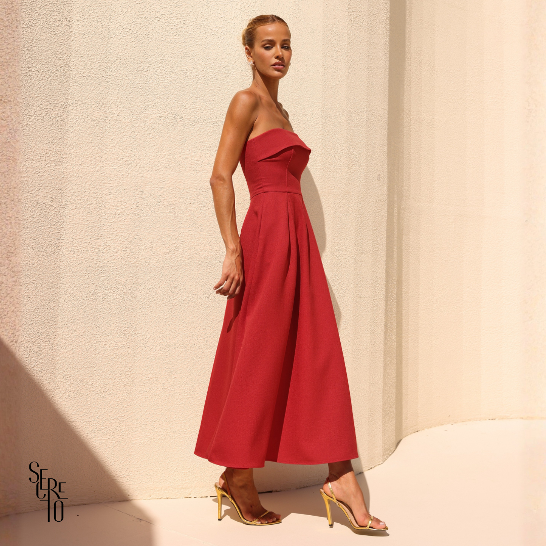 Vestido Longuete Pala Dobrada Lorena Vermelho