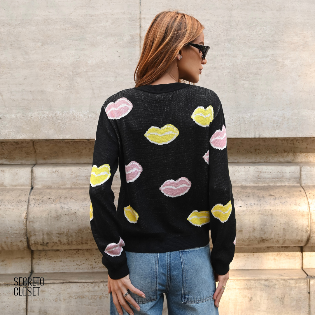 Blusa Trico Boca Annelore Preto