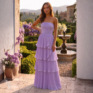 Vestido Longo TQC Plissado Camadas Lilla Lilás