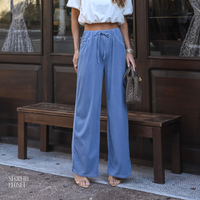 Calça Cos Elástico Marlene Azul Claro
