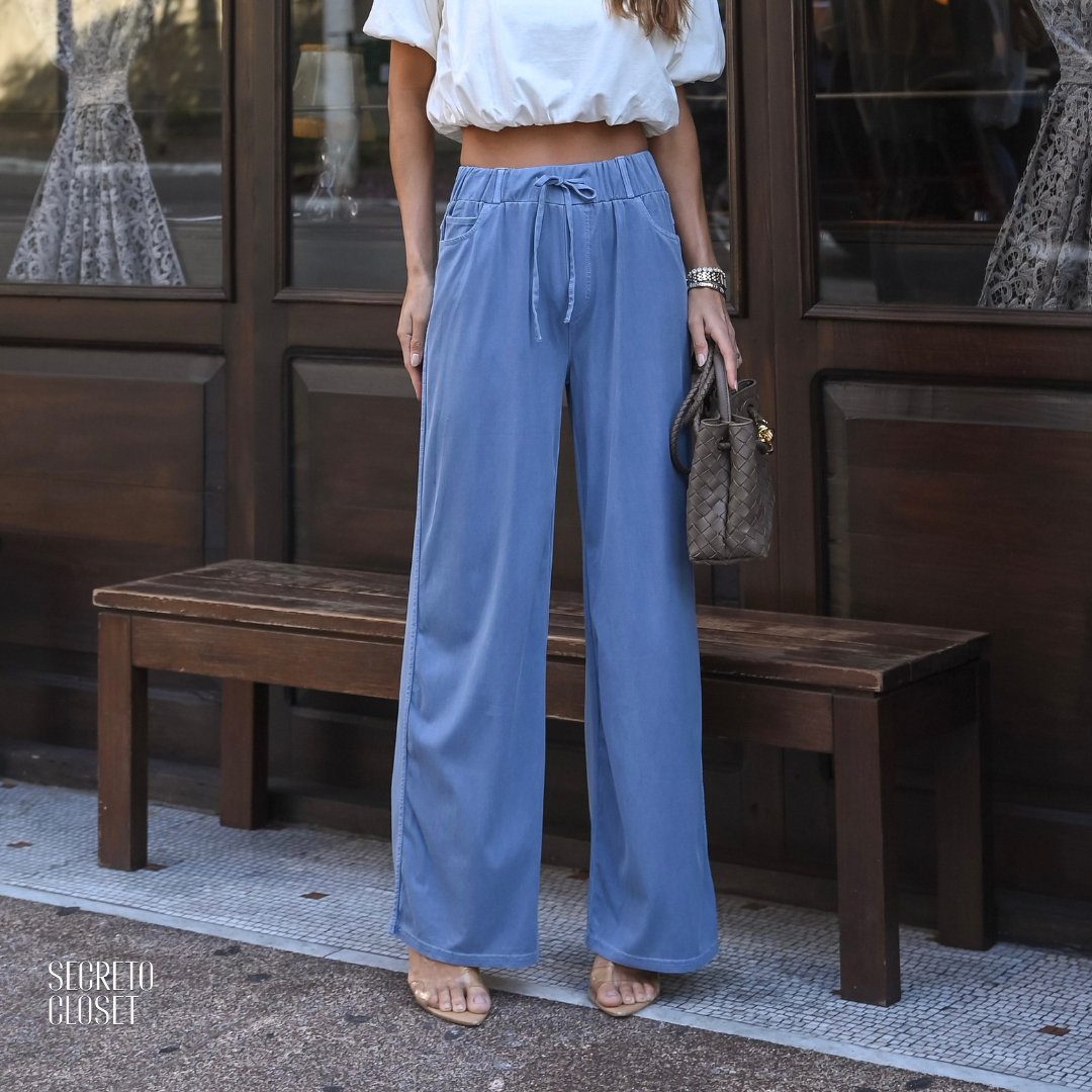 Calça Cos Elástico Marlene Azul Claro