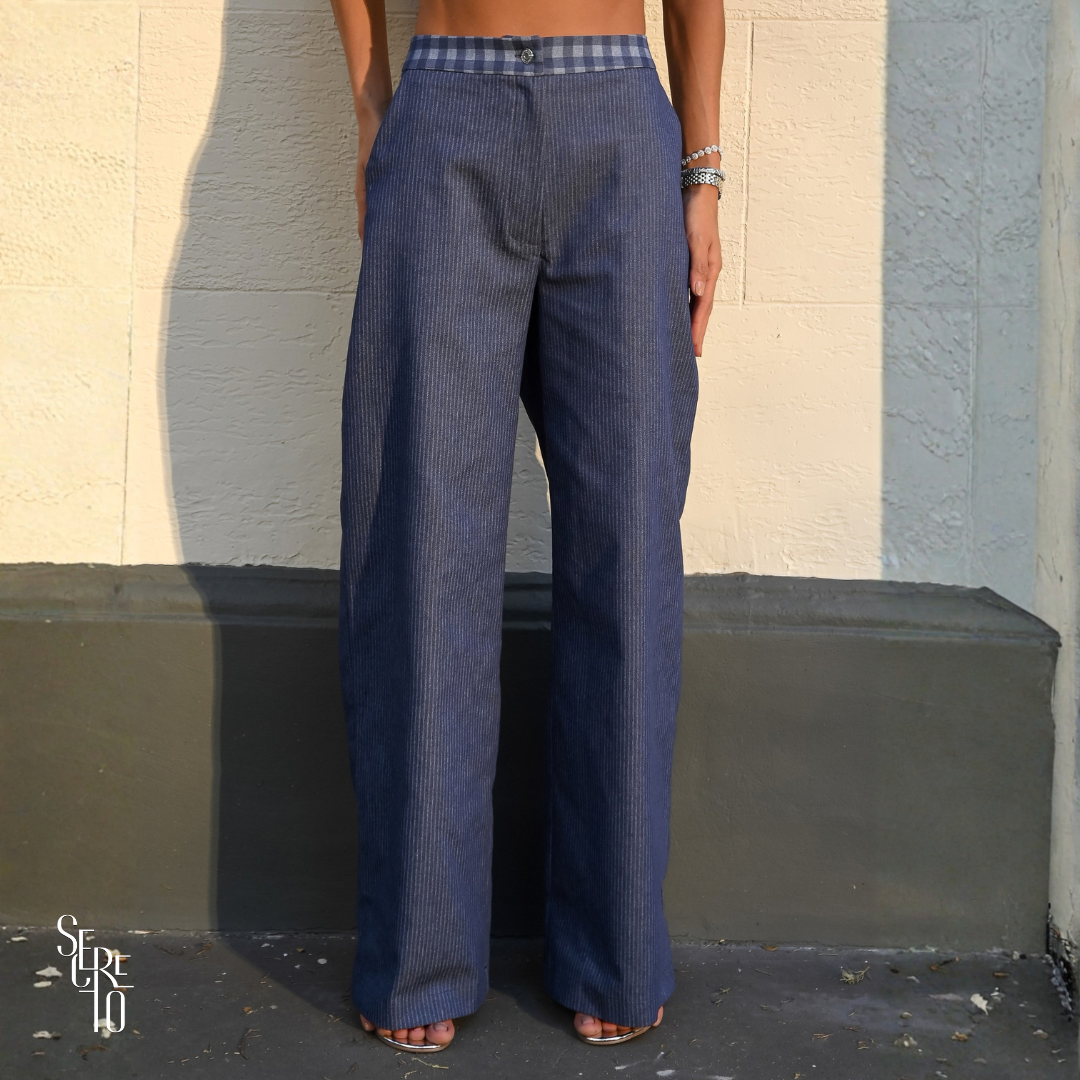 Conjunto Jeans Listrado Valesca Azul Escuro