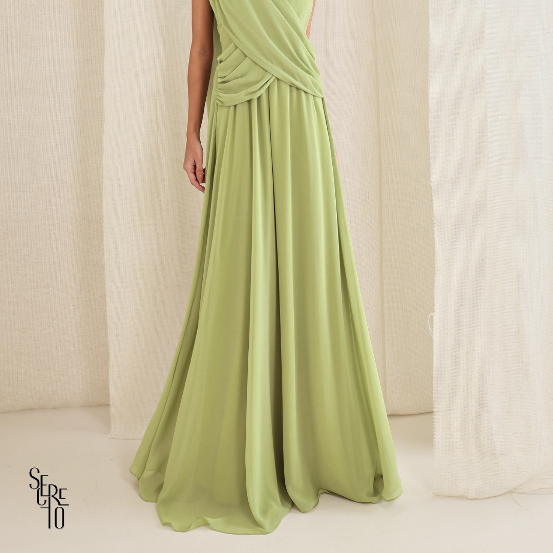Vestido Longo Cruzado Capa Ottavia Verde Sage