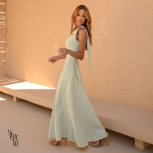 Vestido Longo Listrado Celine Pistache (com xuxinha)