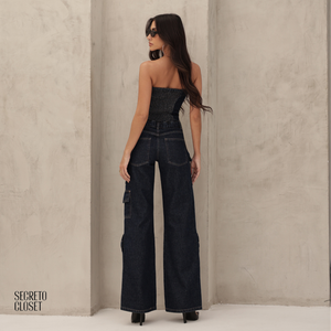 Macacão Jeans Dewi Azul Escuro