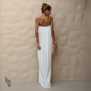 Vestido Longo Blusê Drapeado Hellena Branco