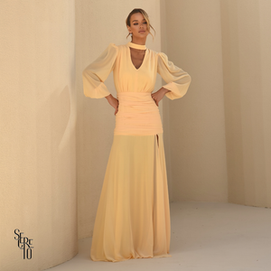 Vestido Longo Pala Franzida Calrisse Camomila
