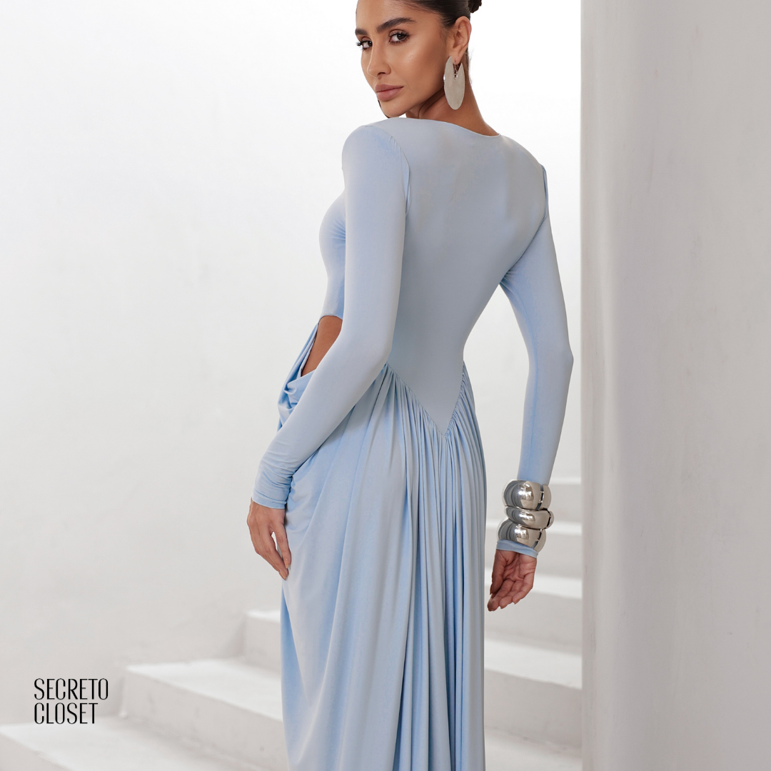 Vestido Longo Manga Longa Jessica Azul Serenity