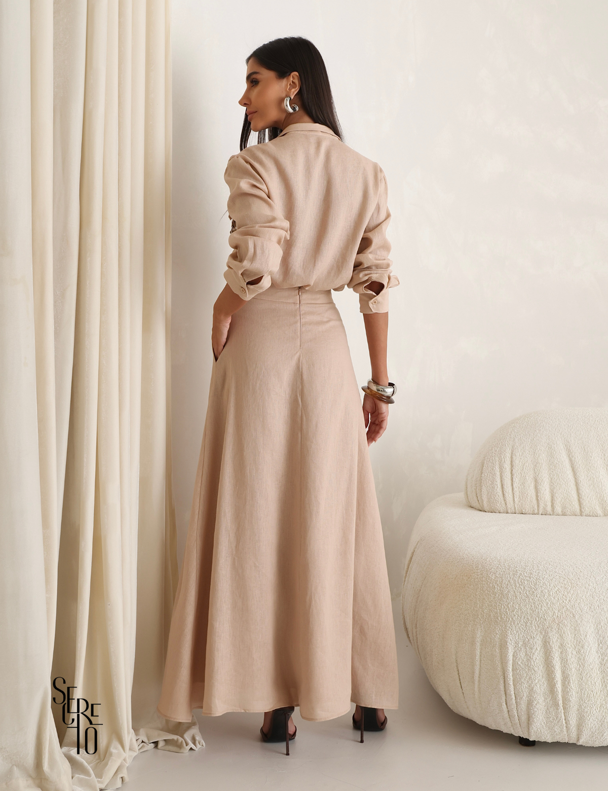 Conjunto Camisa e Saia Linho Giovanna Nude