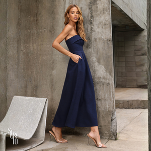Vestido Longuete Pala Dobrada Lorena Azul Marinho