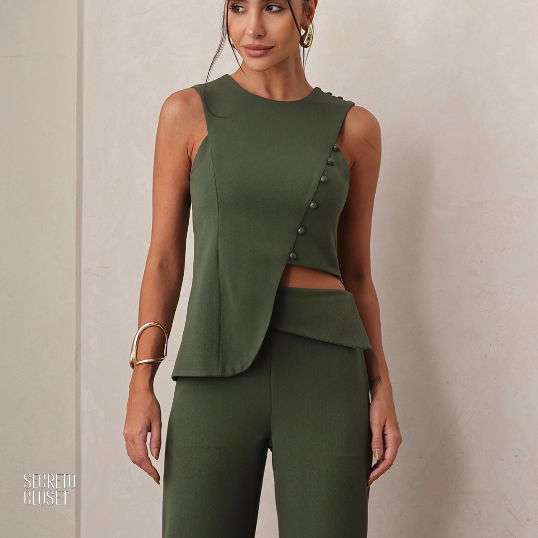 Conjunto Regata e Calça Alfaiataria Aline Verde Militar
