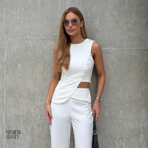 Conjunto Regata e Calça Alfaiataria Aline Off White