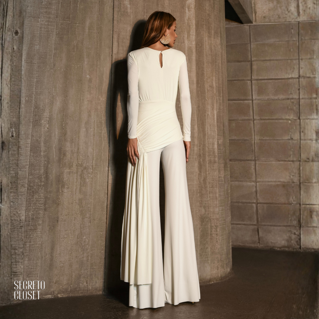 Macacão Manga Longa Drapeado Anna Off White
