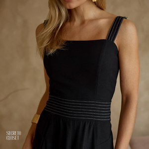 Vestido Midi Pesponto Ava Preto