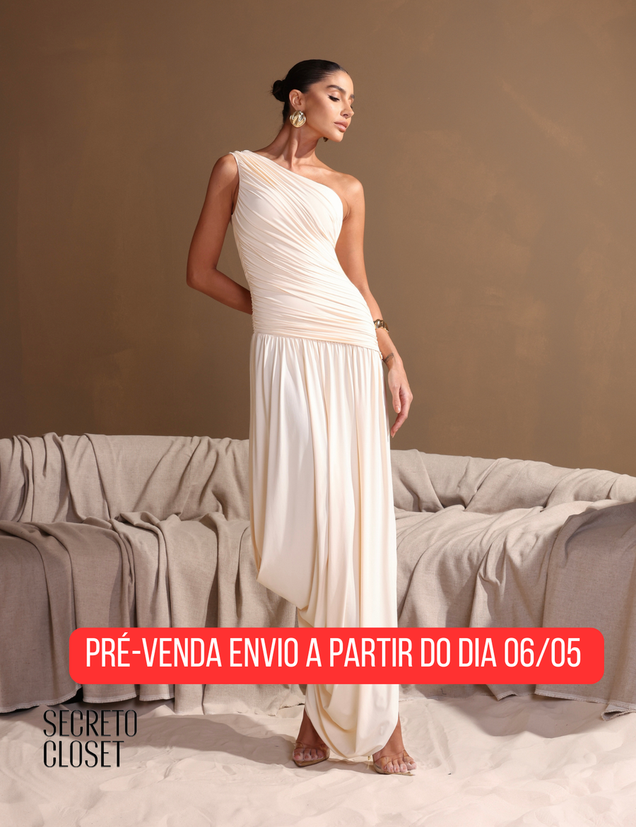 < PRÉ VENDA > Vestido Longo Assimétrica Esther Champagne