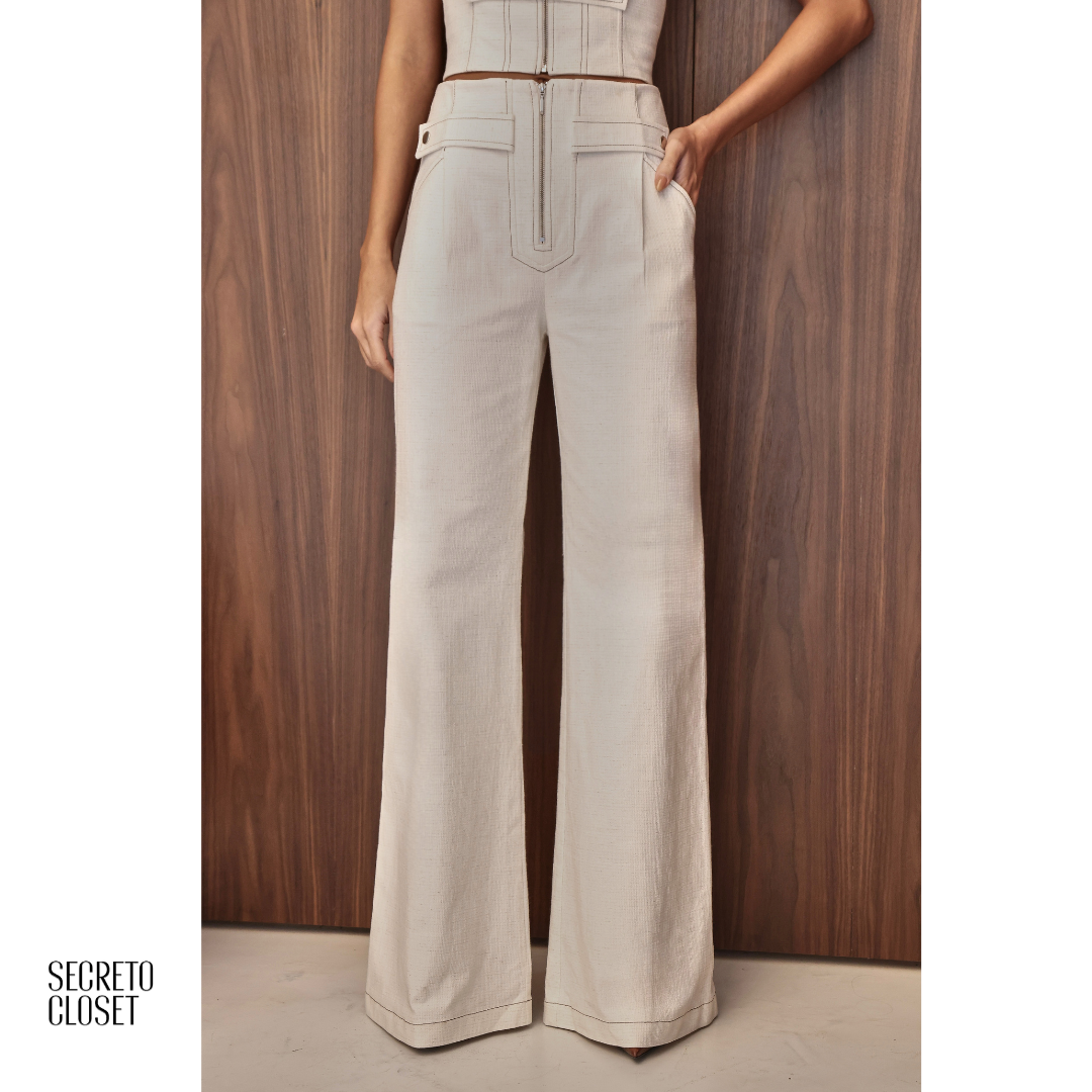 Conjunto Blusa e Calça Alfaiataria Paula Cru