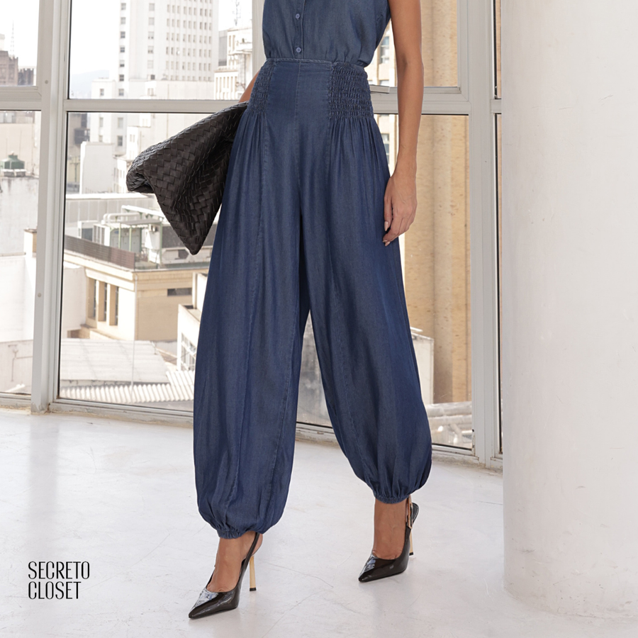 Calça Aladin Jeans Chambré Lara Azul Escuro