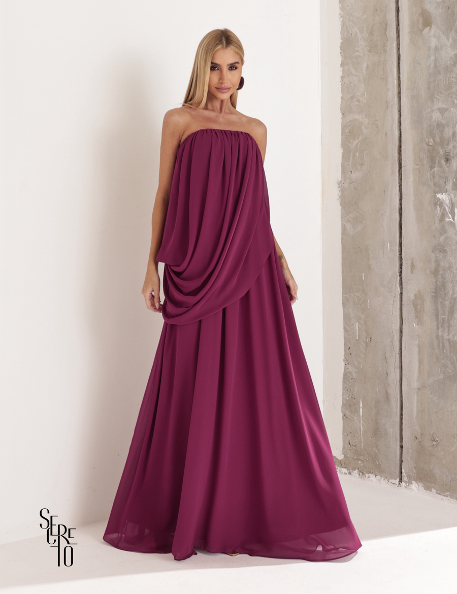 Vestido Longo Drapeado Fabiana Fucsia