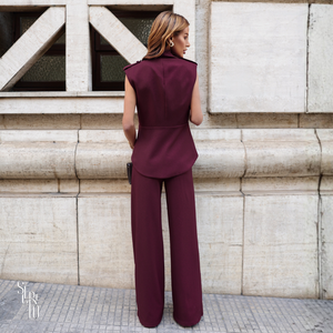 Conjunto Colete e Calça Alfaiataria Elora Marsala