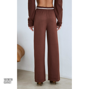 Conjunto Blusa e Calça Tricô Scarlett Marrom