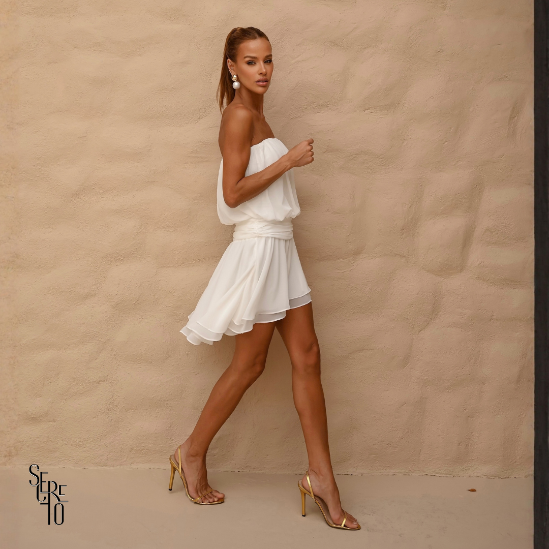 Vestido Curto Camadas Leandra Off White