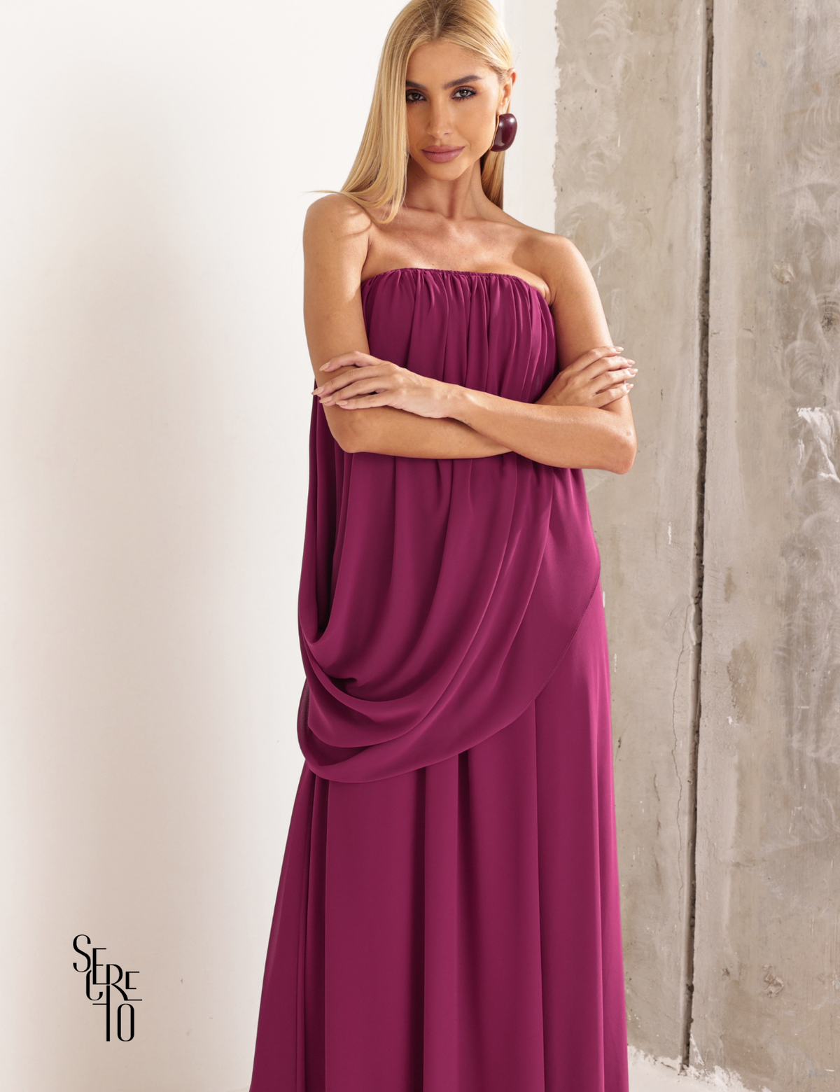 Vestido Longo Drapeado Fabiana Fucsia