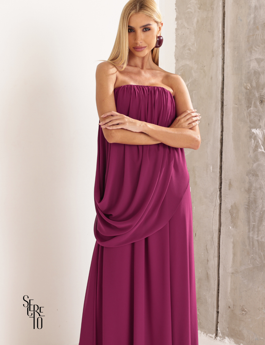 Vestido Longo Drapeado Fabiana Fucsia