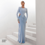 Vestido Longo Manga Longa Jessica Azul Serenity