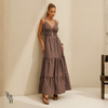 Vestido Longo Poá Fabricia Marrom