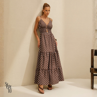 Vestido Longo Poá Fabricia Marrom