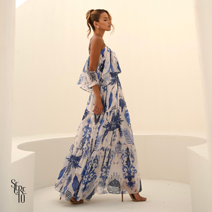 Vestido Longo Estampado Cigainha Ariele Azul