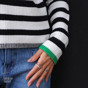 Blusa Listrada Gola Alta Fabiana Off White