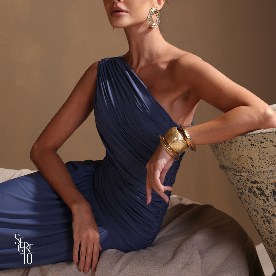 Vestido Longo Assimétrica Esther Azul