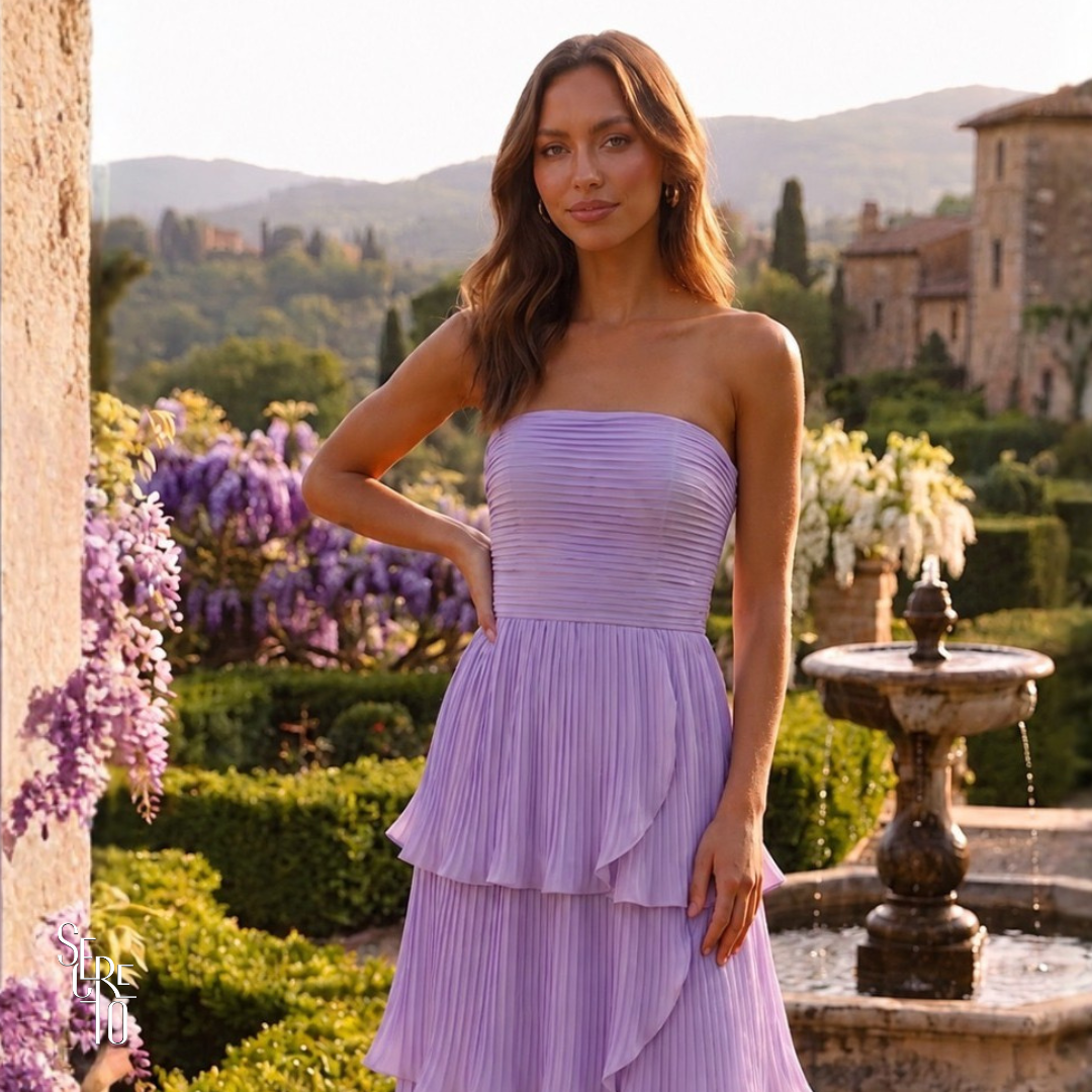 Vestido Longo TQC Plissado Camadas Lilla Lilás