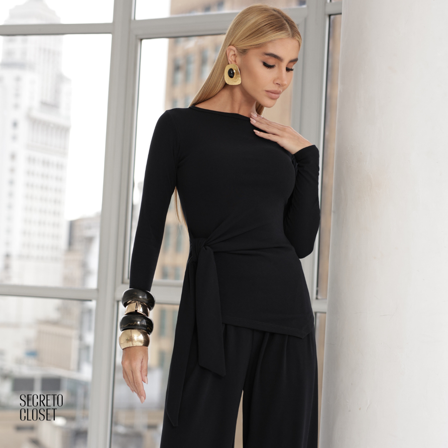 Conjunto Blusa e Calça Malha Joey Preto