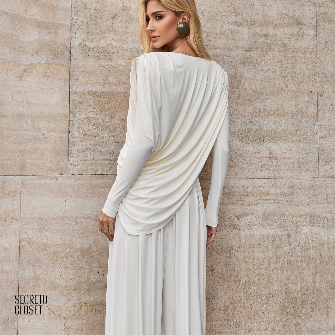 Conjunto Blusa Drapeada e Calça Aladin Johanna Off White