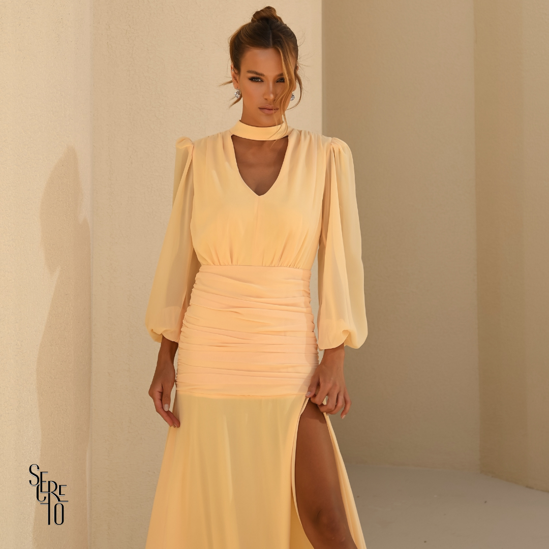 Vestido Longo Pala Franzida Calrisse Camomila