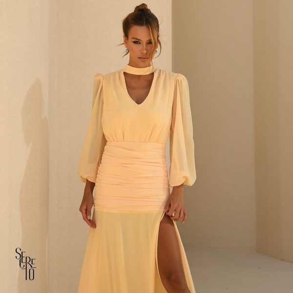 Vestido Longo Pala Franzida Calrisse Camomila