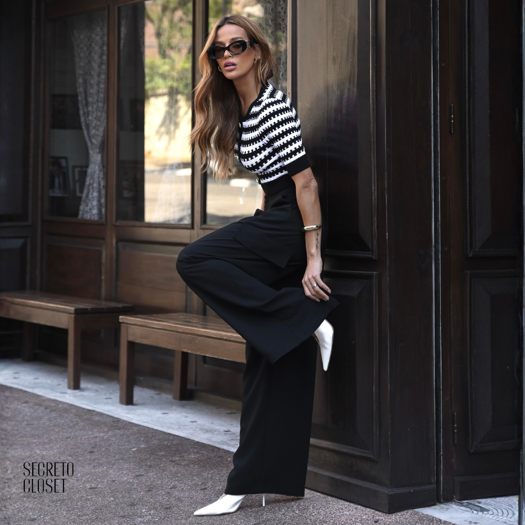 Calça Pregas Frontal Evie Preto