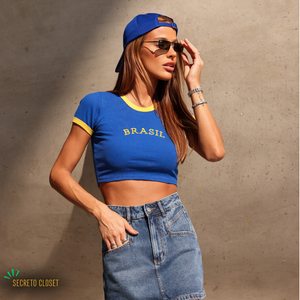 Blusa Cropped BRA Adriana Azul Bandeira