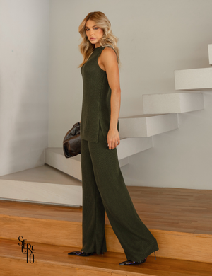 Conjunto Regata e Calça Tricô Yara Verde Militar