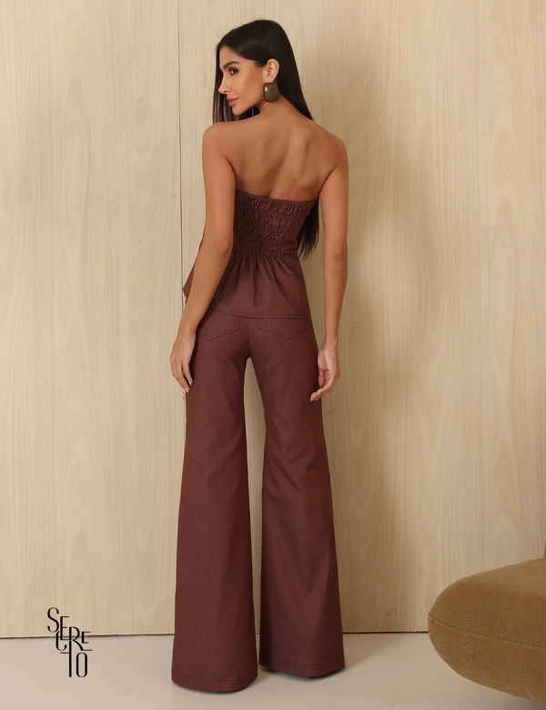 Conjunto Blusa e Calça Sarja Lyna Marrom