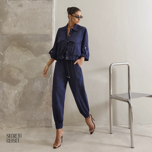 Conjunto Blusa e Calça Jogger Ingrid Azul Marinho